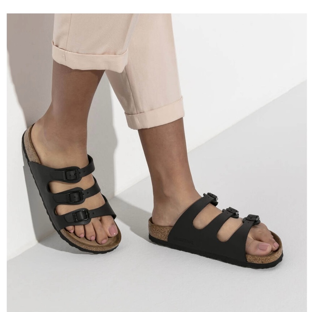Birkenstock Birkis Florida Black Triple Strap Cork Footbed Sandals